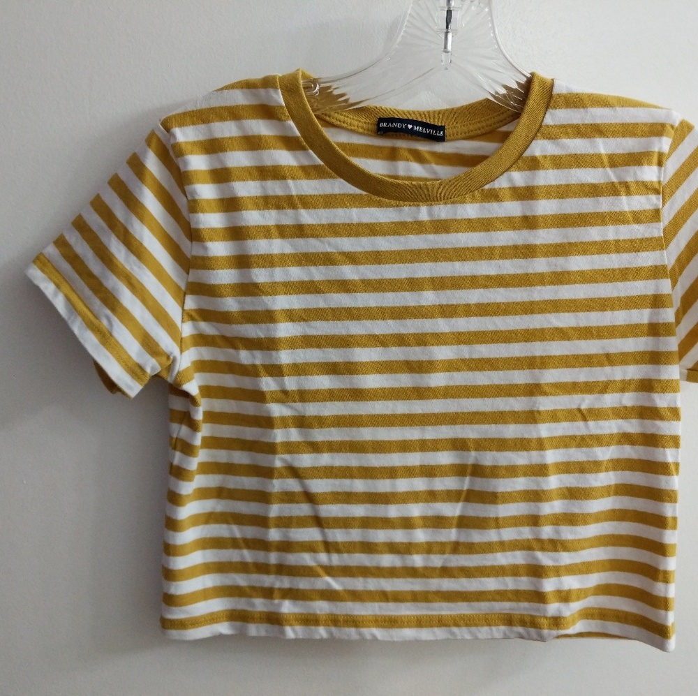 Brandy Melville yellow mustard striped crop top - Picture 3 of 4